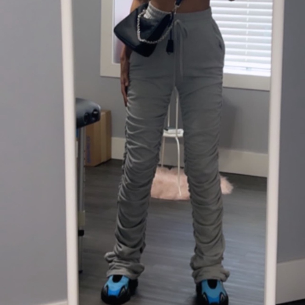Fashion Nova Gray Ruched Straight Leg Pants